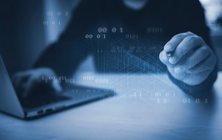 Businessman hand touch with Code html and programming on screen laptop,Programmer development...