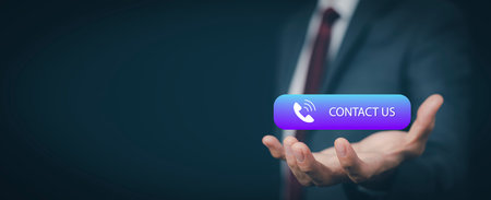 Concept communication and Contact us or Customer support hotline people connect. Business hand...