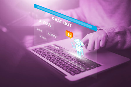 Man using Laptop and touch bar Chat bot Chat with AI, Artificial Intelligence,System Artificial...