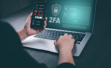 Cyber security and 2FA Security password login online concept  Hands typing and entering username and password of social media, log in with smartphone to an online bank account, data protection hackerの写真素材
