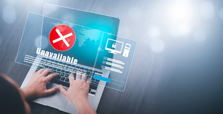 Cyber security password login online concept,Email with laptop spam and virus computer monitor internet security, Electronic send message. Spam, junk and e-marketing, Spam Email Pop-up Warning.の写真素材