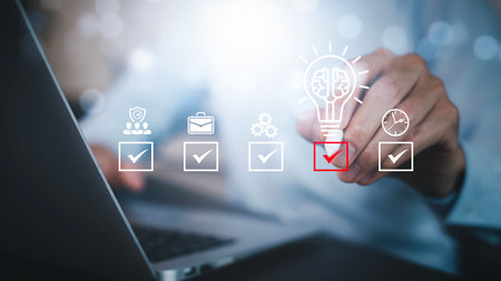 checklist and clipboard task documentation management, business people working laptop checklist...