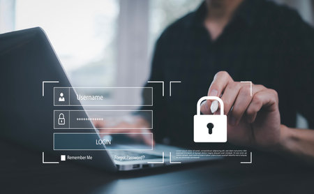 Cyber security and Security password login online concept  Hands typing and entering username and...