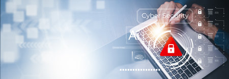 Cyber security and Security password login online concept  Hands typing and touch ID username and password of social media, log in with computer to online Important information, data protection hackerの写真素材