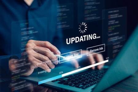 Man using laptop with Update Software Computer Program Upgrade Business Technology Internet, Update...