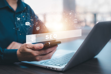SEO Search Engine Optimization Marketing Ranking Traffic Website Internet Business Technology Concept.optimizing your website to rank in search engines.の写真素材