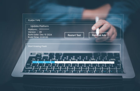 Man using laptop with Update Software Computer Program Upgrade Business Technology Internet, Update...