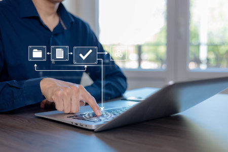 Digital workflow and process automation concept with approval, verification, and system integration...