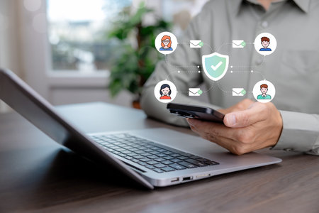 Secure digital communication concept with user verification and trusted network connections. Data...