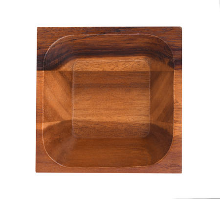 Top view Square wooden bowl on white backgroundの写真素材