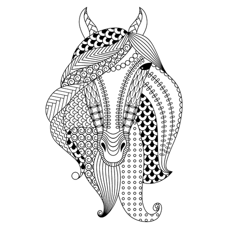 Hand-drawn horse. Coloring book for adults, vector illustration, isolated on a white background.のイラスト素材