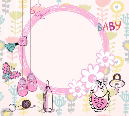 Cute hand drawn frame with baby elements.のイラスト素材