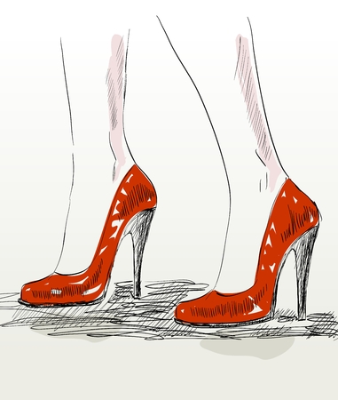 The girl goes in fashionable red footwear.のイラスト素材
