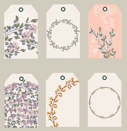 vector set of floral tags with  blooming flowersのイラスト素材