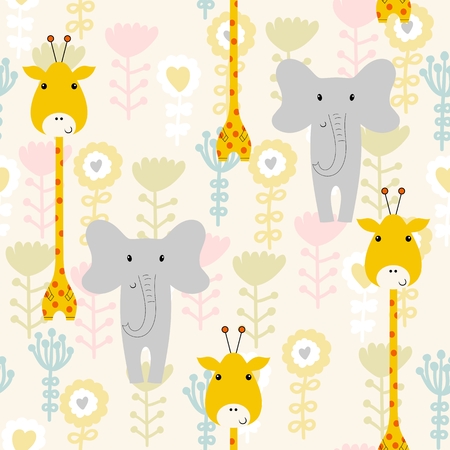 Vector hand draw seamless pattern with animals.のイラスト素材