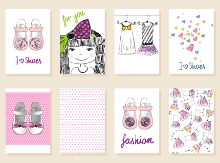 Collection of cute artistic cards for kids.のイラスト素材