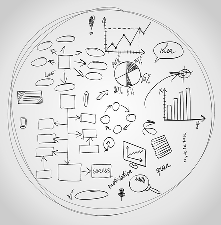 set of sketches business diagrams and flowchartsのイラスト素材