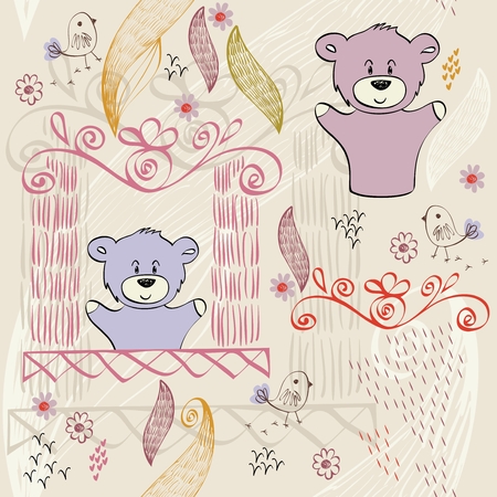 Hand puppet of dolls in puppet theaterのイラスト素材