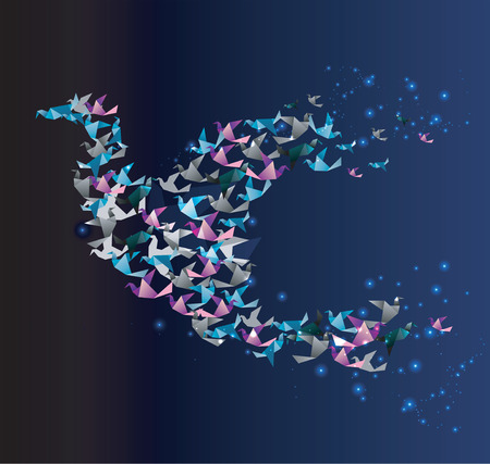 Origami abstract background. Paper is transformed to birds.のイラスト素材