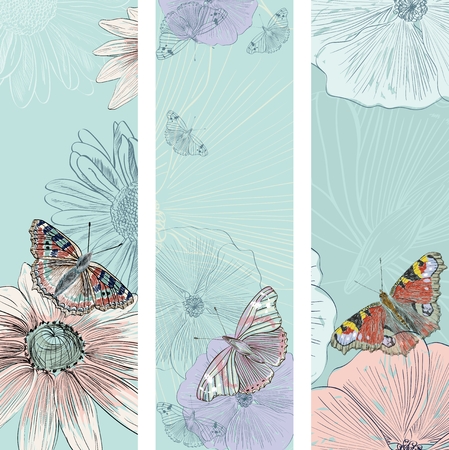Vector collection of realistic painted floral bannersのイラスト素材
