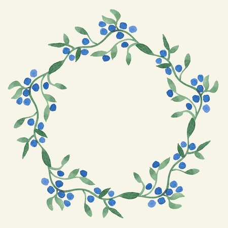 vector frame with  blueberries. watercolor floral background.のイラスト素材