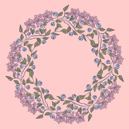Frame with  blueberries. hand drawn floral background.のイラスト素材