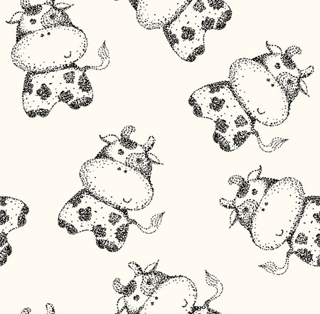 vector babies hand drawn  illustration with cowsのイラスト素材
