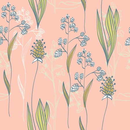Floral background. Seamless pattern with realistic plants.のイラスト素材