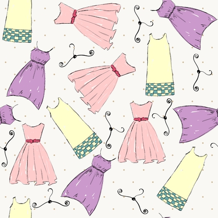 Fashionable beautiful clothes for girl. Vector seamless patternのイラスト素材