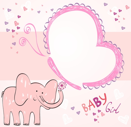 Hand drawn illustration with pink baby elephant.のイラスト素材