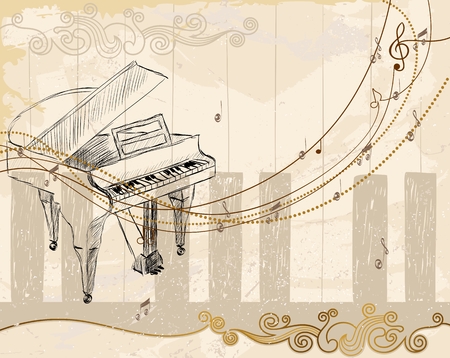 Vector Sketch Grand Piano on a light backgroundのイラスト素材