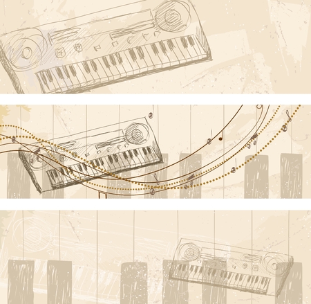 Vector Sketch musical keyboard on a light background. Bannersのイラスト素材