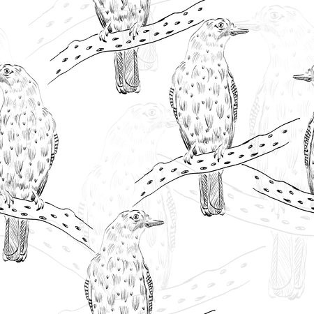 Sketch of bird on a white background. Seamless patternのイラスト素材