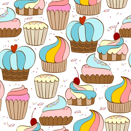 Vector hand drawn seamless pattern  with cupcakesのイラスト素材