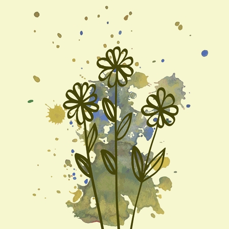 Abstract  watercolor background with flowers. Colourful template.のイラスト素材