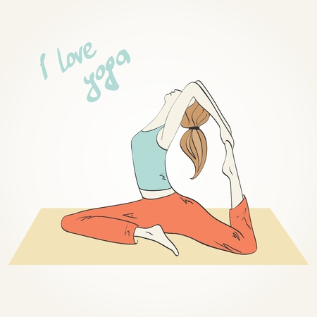 Vector illustration Girl does yoga exercises.  Healthy lifestyle.のイラスト素材