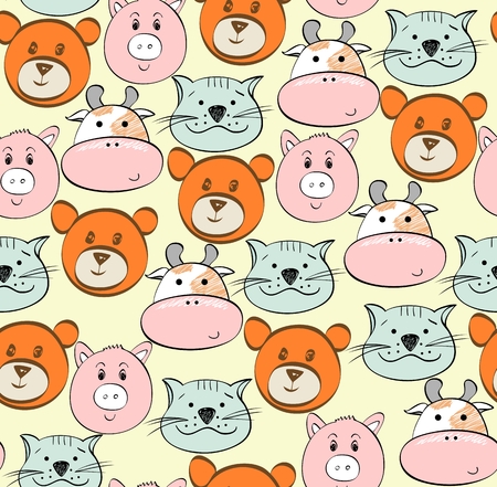 Vector seamless  pattern with cartoon animal face.のイラスト素材