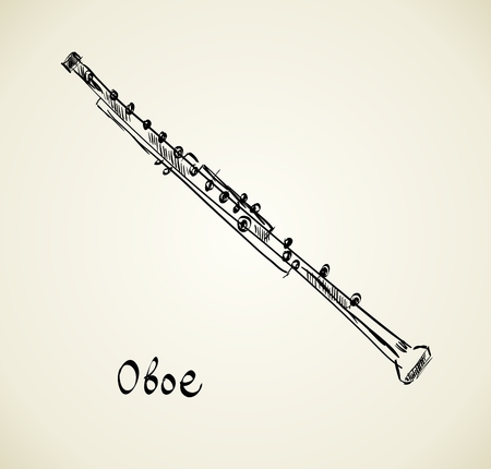 Vector hand drawn illustration of musical oboe.のイラスト素材