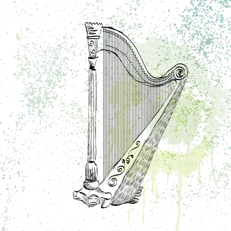 Hand drawn illustration of an ancient harp.のイラスト素材