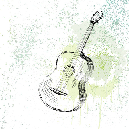 sketch acoustic guitar on a beige backgroundのイラスト素材