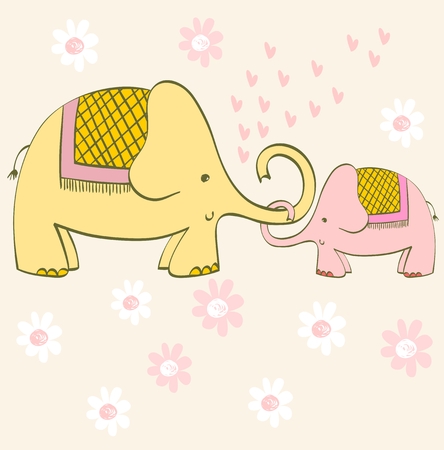 Hand drawn illustration with cartoon elephant. Invitation cardのイラスト素材
