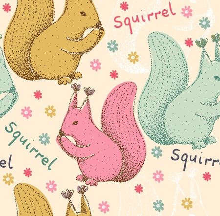 illustration of cartoon squirrel  on a beige background.のイラスト素材