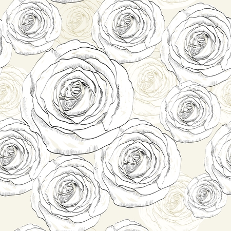 Hand drawn seamless pattern with white rosesのイラスト素材