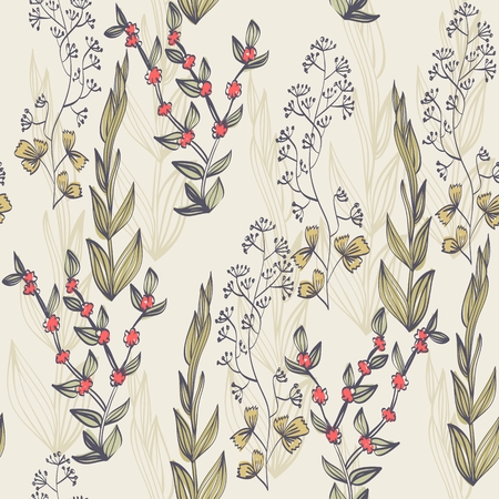 Floral background. Seamless pattern with realistic plants.のイラスト素材