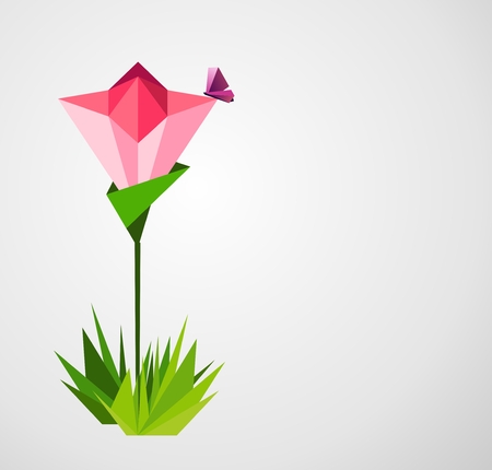 Origami  abstract background. Paper butterflies and flower.のイラスト素材
