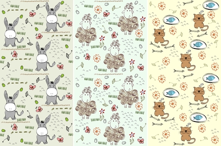 hand drawn seamless pattern with farm animalsのイラスト素材