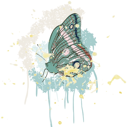 hand drawing butterfly on smeared paint brushのイラスト素材