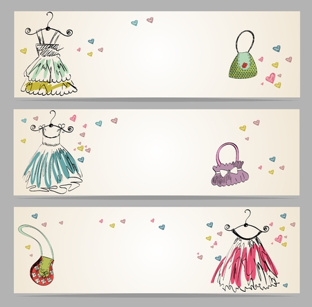 fashionable beautiful clothes and bags for little girls. Bannersのイラスト素材