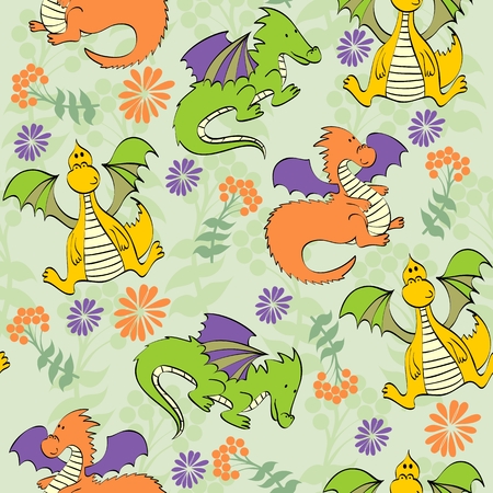vector hand draw seamless pattern with dragonsのイラスト素材