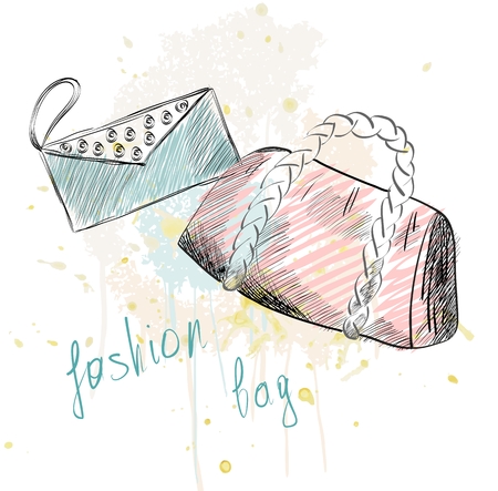 trendy fashion  handbags.  Fashionable Hand drawn illustration.のイラスト素材